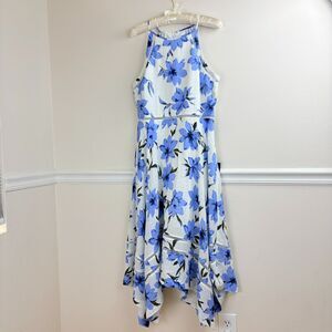 Lulu's NWT Blue & White Floral Halter Dress Handkerchief Midi Lg